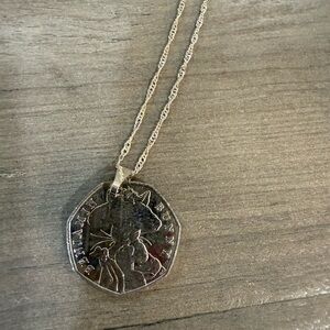 18in Benjamin Bunny 50 Pence Silver Coin Pendant Necklace